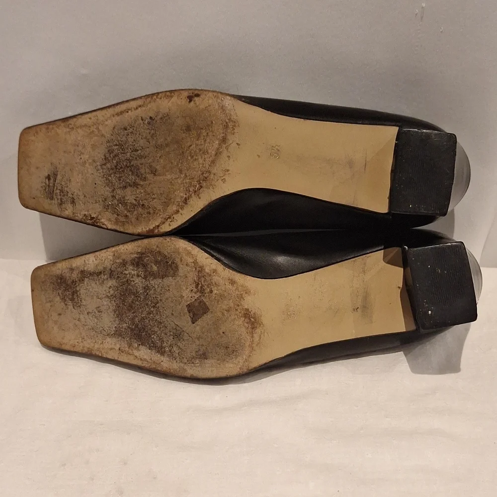 Peter Kaiser Black Block Heel Square Toe Leather Pumps